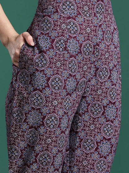 Ethnic Motifs Printed Mirror Work Pure Cotton Kurta with Trousers & With Dupatta