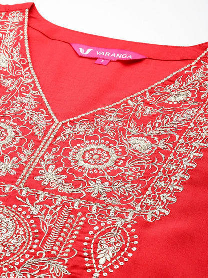 Dhiyona VA Women's Floral Embroidered Regular Sequinned Kurta with Trousers & With Dupatta