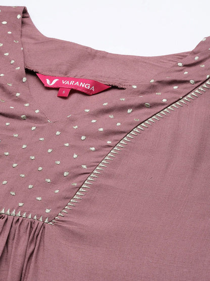 Dhiyona VA Women's Mauve Embroidered Kurta with Palazzos & With Dupatta