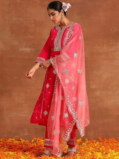 Dhiyona IE Ethnic Motifs Embroidered Gotta Patti Kurta & Trousers With Dupatta