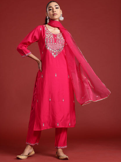 Ethnic Motifs Embroidered Sequinned Kurta With Trousers & Dupatta
