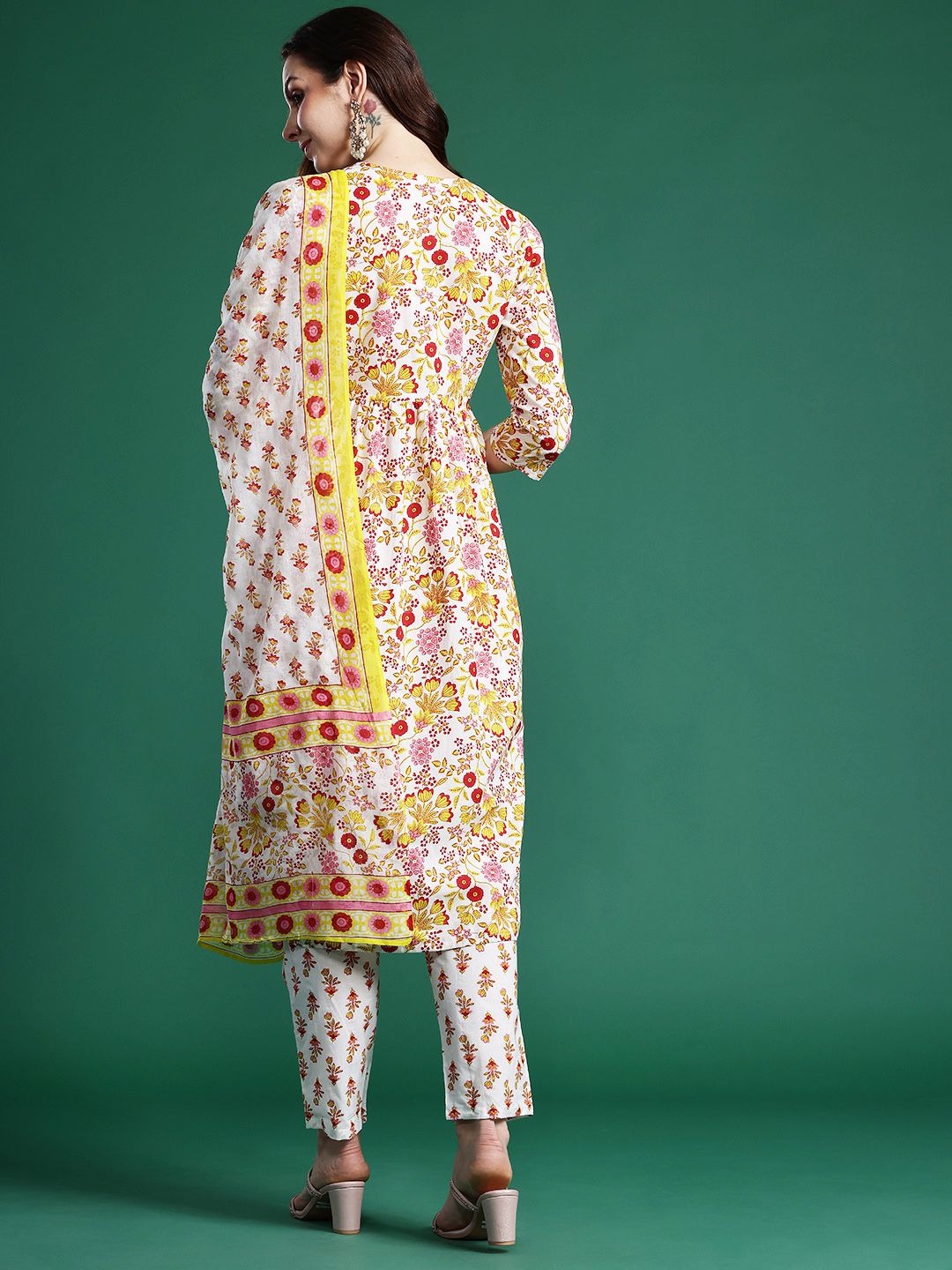 Dhiyona IE Floral Printed Pure Cotton Kurta with Palazzos & Dupatta