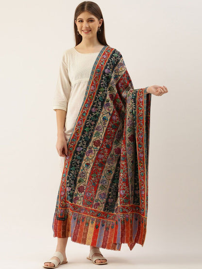 Dhiyona PA Women Multicoloured Embroidered Woolen Shawl