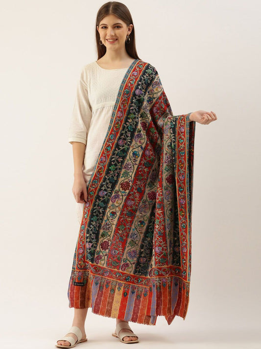 Dhiyona PA Women Multicoloured Embroidered Woolen Shawl