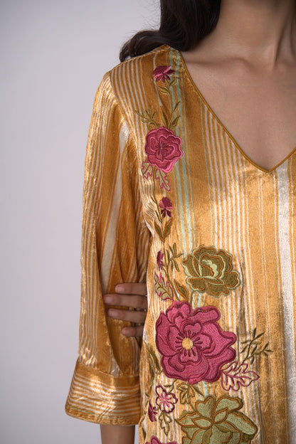 Women's Mustard and Beige Silk Velvet Salwar Suit