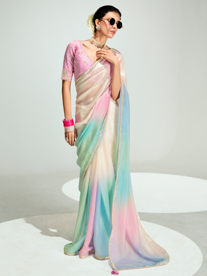 Dhiyona KM Women Multi Shade Organza Saree