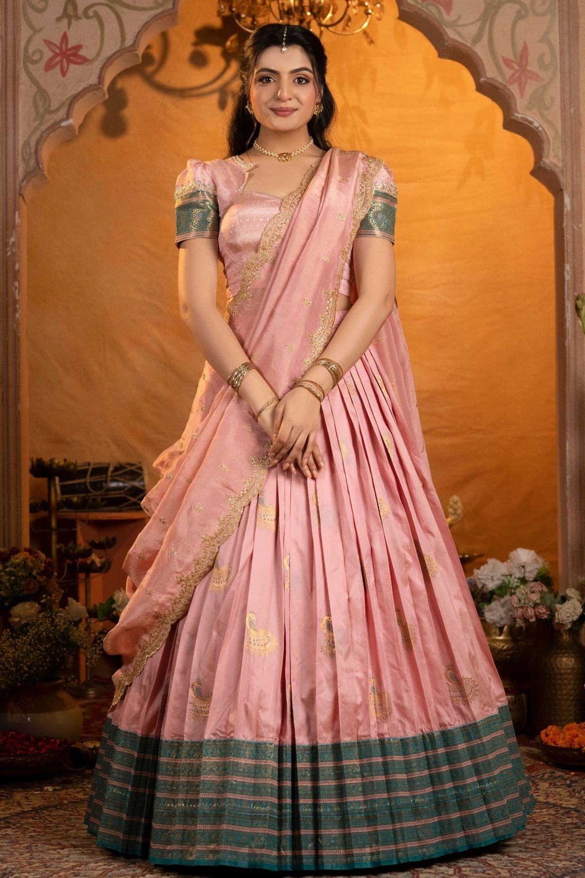 Dhiyona BN Sundarika Soft Silk Lehenga Set In Rose Pink