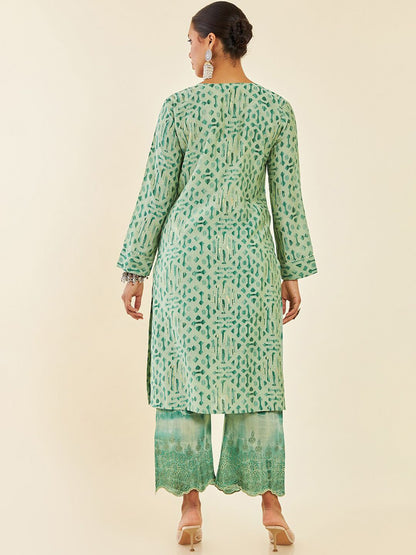 Dhiyona SO Women's Printed Sequinned Straight Kurta With Palazzos
