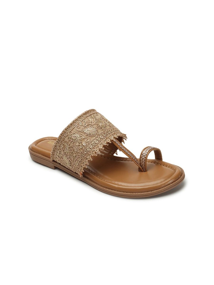 Dhiyona AK Beige Ethnic Embellished One Toe Flats