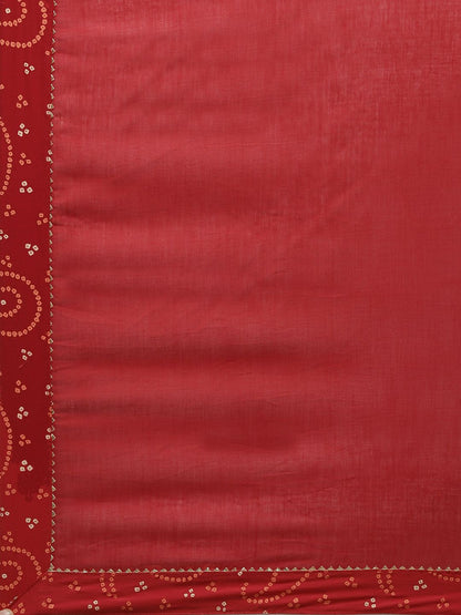 Dhiyona IS Women's Women Red Bandhani Embroidered Regular Aari Work Pure Cotton Kurta with Sharara & With Dupatta