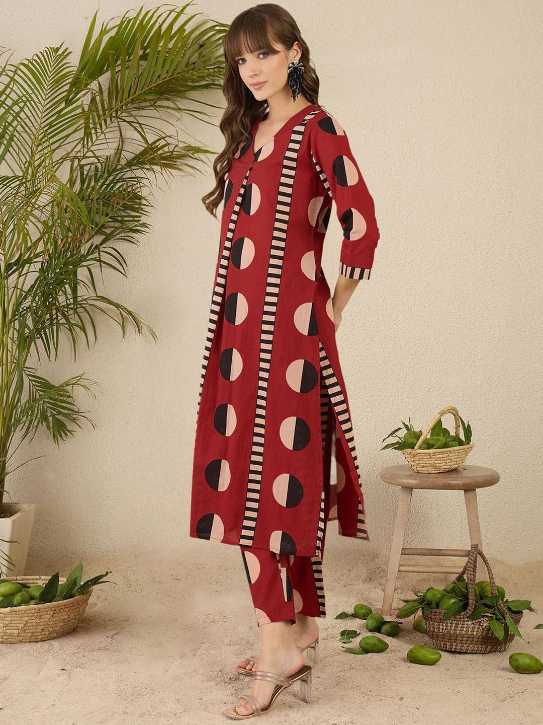 Dhiyona IE Printed Pure Cotton Straight Tunic & Trousers Co-Ord Set