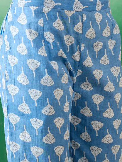 Dhiyona SN Women's Printed & Embroidered Pure Cotton Straight Kurta With Trouser & Dupatta Set