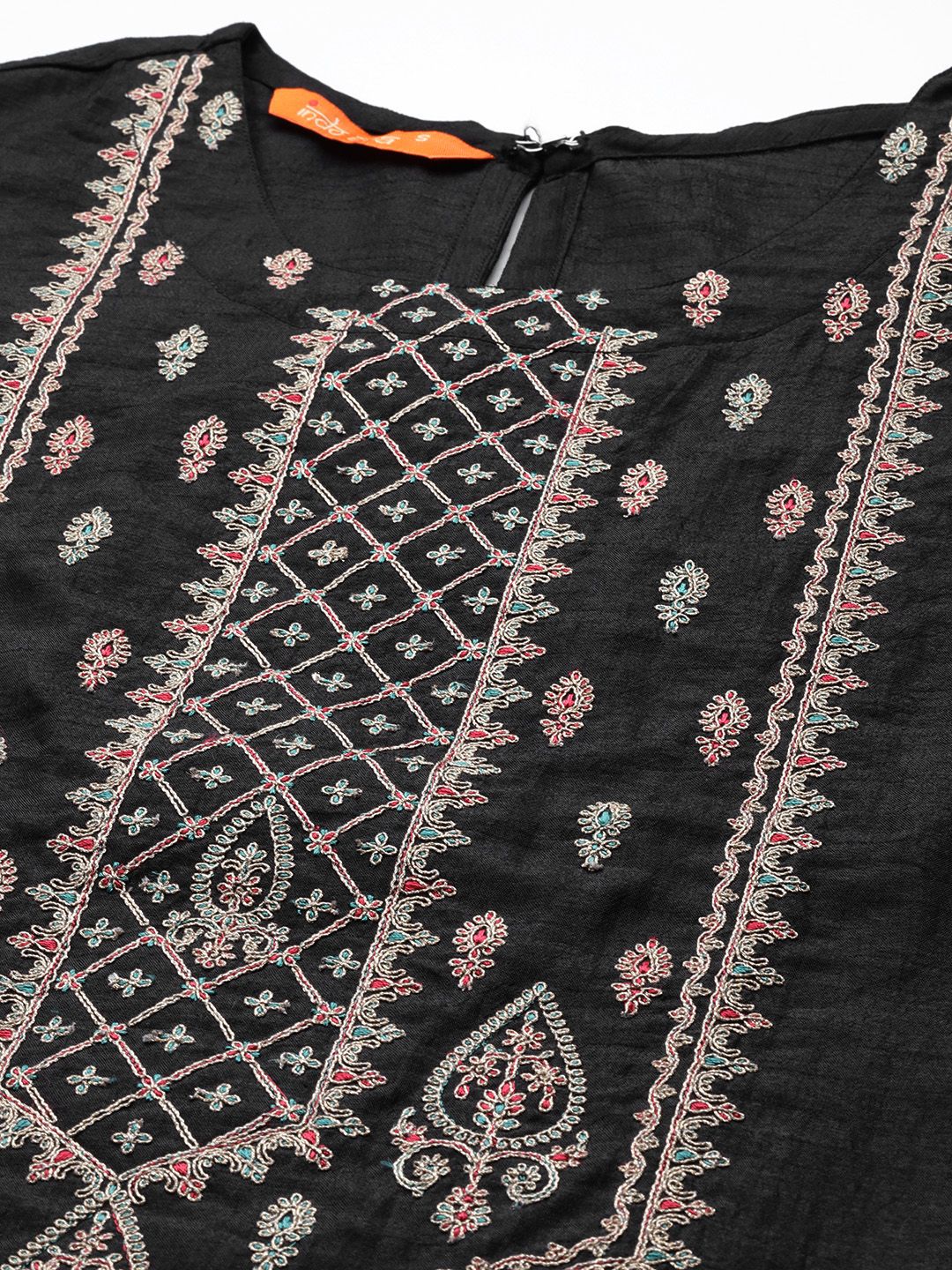 Dhiyona IE Women Black Ethnic Motifs Embroidered Yoke Design Kurta with Trousers & Dupatta