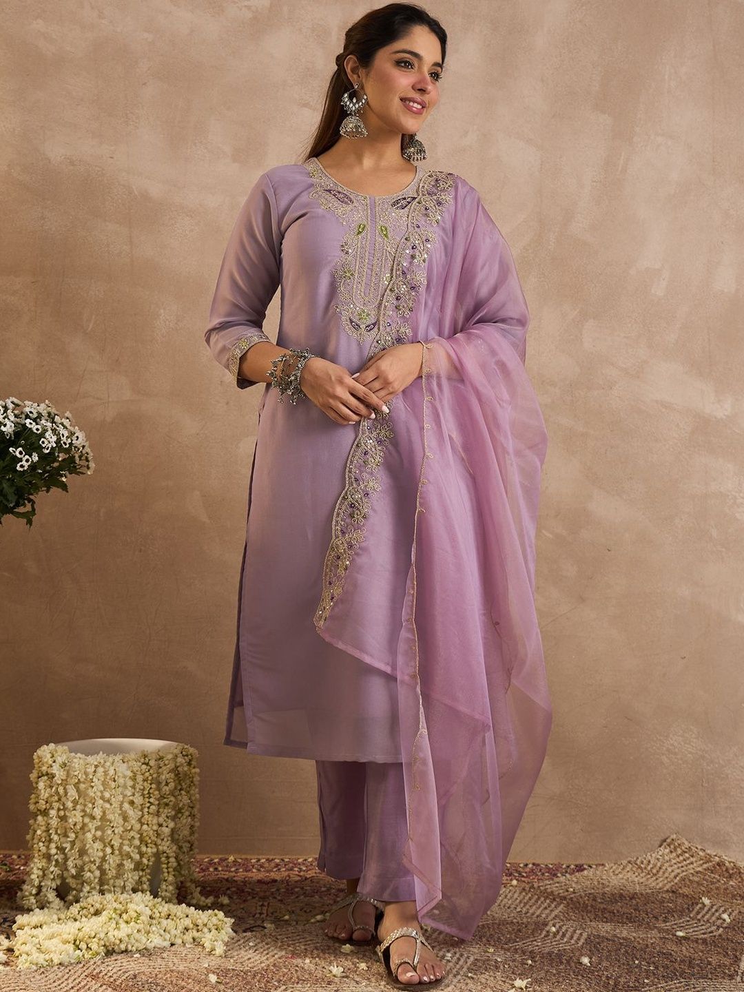 Women Ethnic Motifs Embroidered Kurta with Salwar & Dupatta