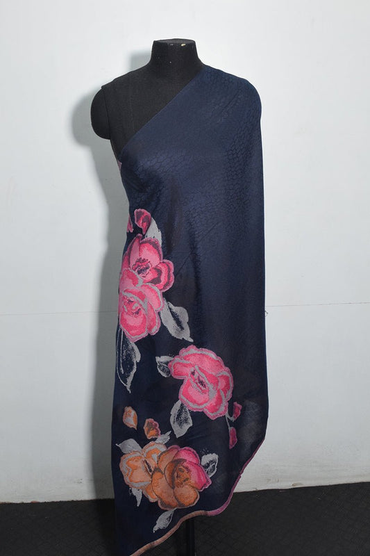 Navy Blue Pashmina Woven Jacquard Shawl