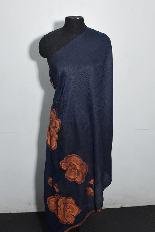 Navy Blue Pashmina Woven Jacquard Shawl