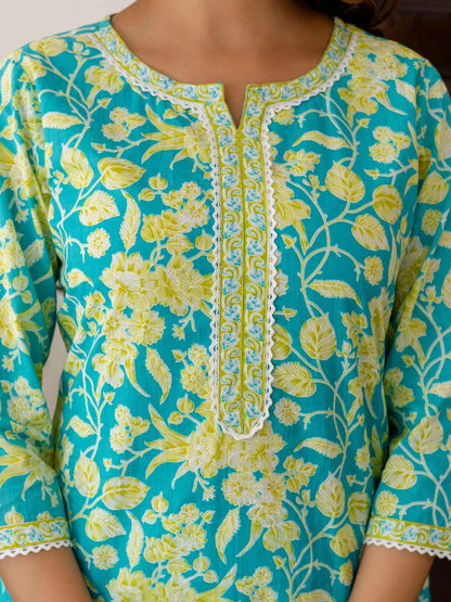 Dhiyona IE Women Floral Printed Regular Pure Cotton Kurta with Trousers & With Dupatta