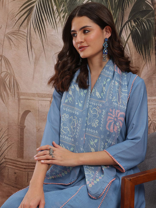 Dhiyona SN Women's Panelled Gotta Patti Pure Cotton Kurta With Dhoti Pants & Scarf