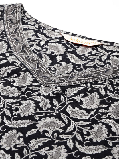 Plus Size Floral Printed Pure Cotton Kurta with Trousers & With Dupatta