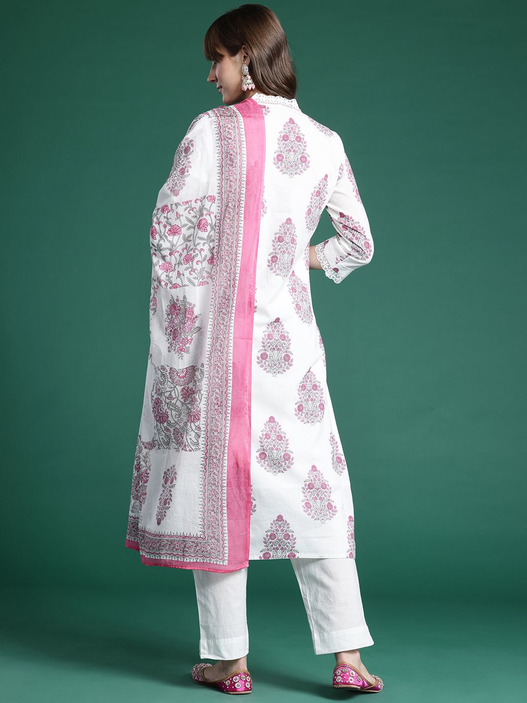 Floral Printed Regular Pure Cotton Kurta with Trousers & Dupatta