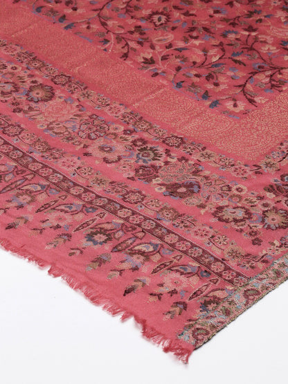 Dhiyona PA Women Pink Woven Design Kanni Woolen Shawl