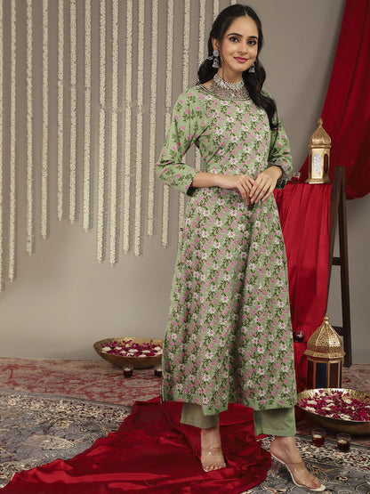 Dhiyona VA Women's Floral Printed Empire Gotta Patti Pure Cotton Kurta Set