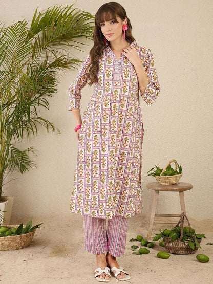 Women Floral Printed Regular Pure Cotton Kurta with Trousers