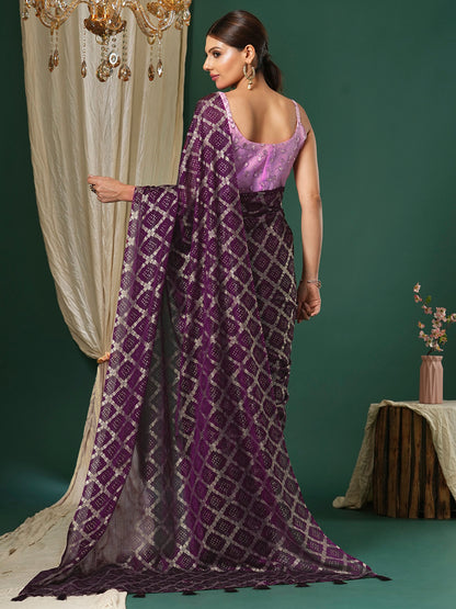 Women's Chiffon Pink Printed Designer Saree With Blouse Piece