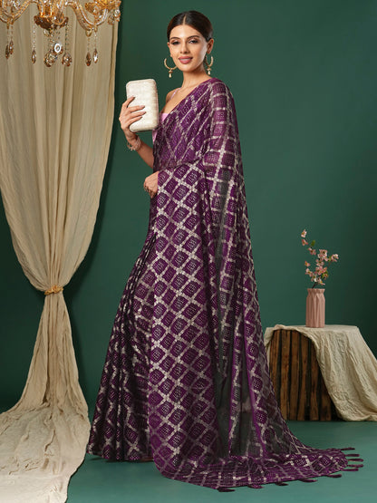 Women's Chiffon Pink Printed Designer Saree With Blouse Piece