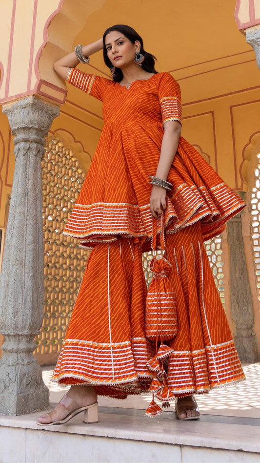 Meera Leheriya Orange Cotton Sharara Set