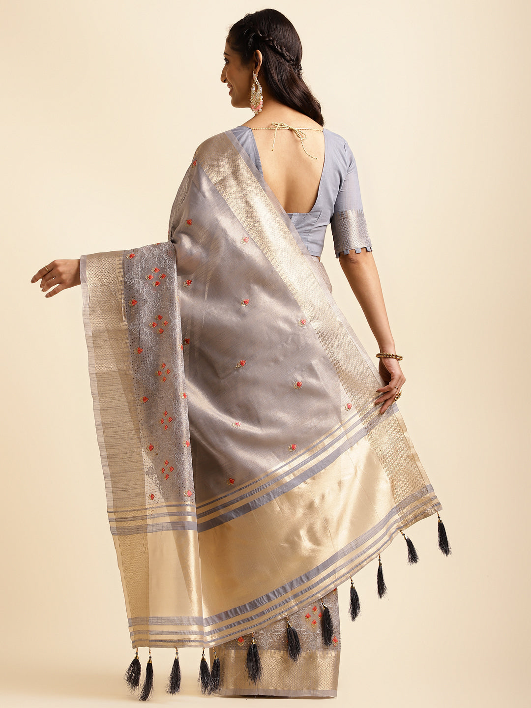 Dhiyona GR Women's Savi Grey Cotton Khadi Silk Saree