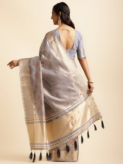Dhiyona GR Women's Savi Grey Cotton Khadi Silk Saree