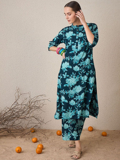 Dhiyona IE Printed Mandarin Collar Tunic With Palazzo