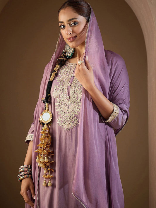 Women Ethnic Motifs Embroidered Regular Kurta with Trousers & With Dupatta