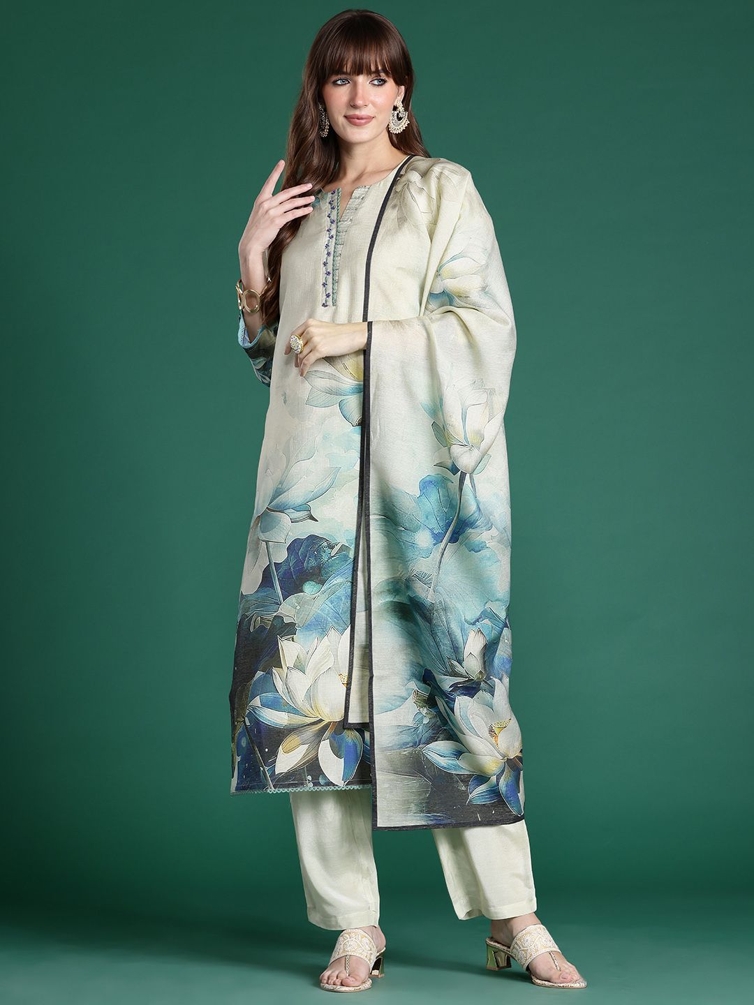 Dhiyona IE Floral Printed Kurta with Trousers & Dupatta