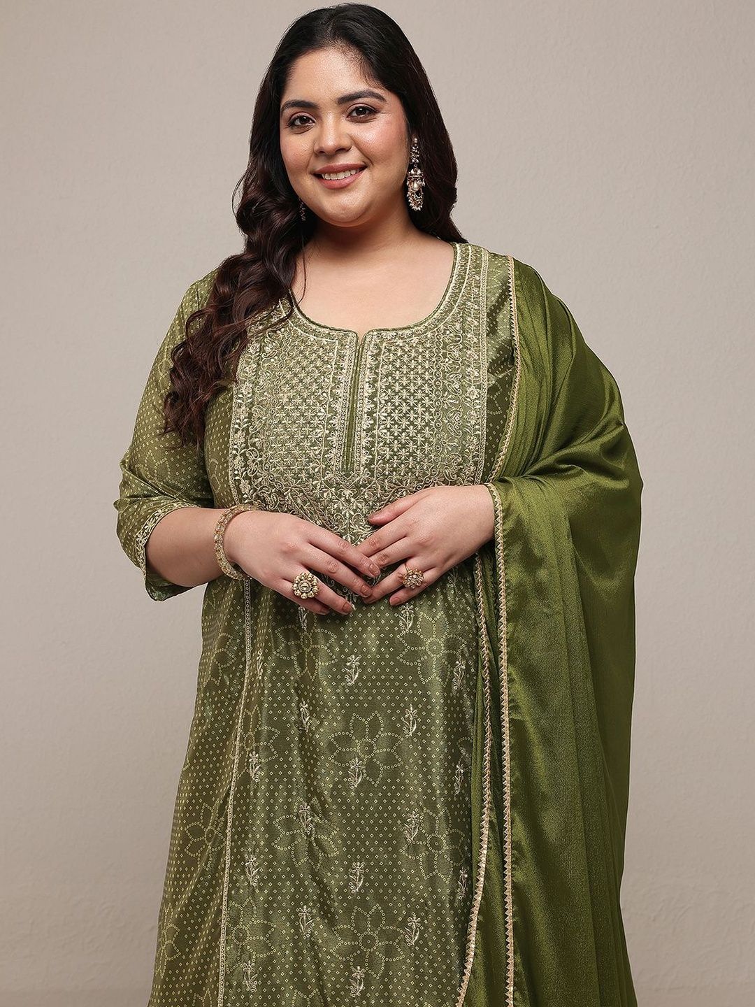 Dhiyona Women's Plus Size Ethnic Motifs Printed Kurta with Palazzos & With Dupatta
