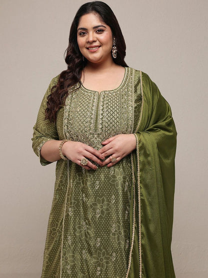 Dhiyona Women's Plus Size Ethnic Motifs Printed Kurta with Palazzos & With Dupatta