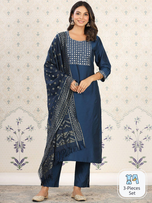 Dhiyona OD  Ethnic Motifs Yoke Design Kurta With Trousers & Dupatta