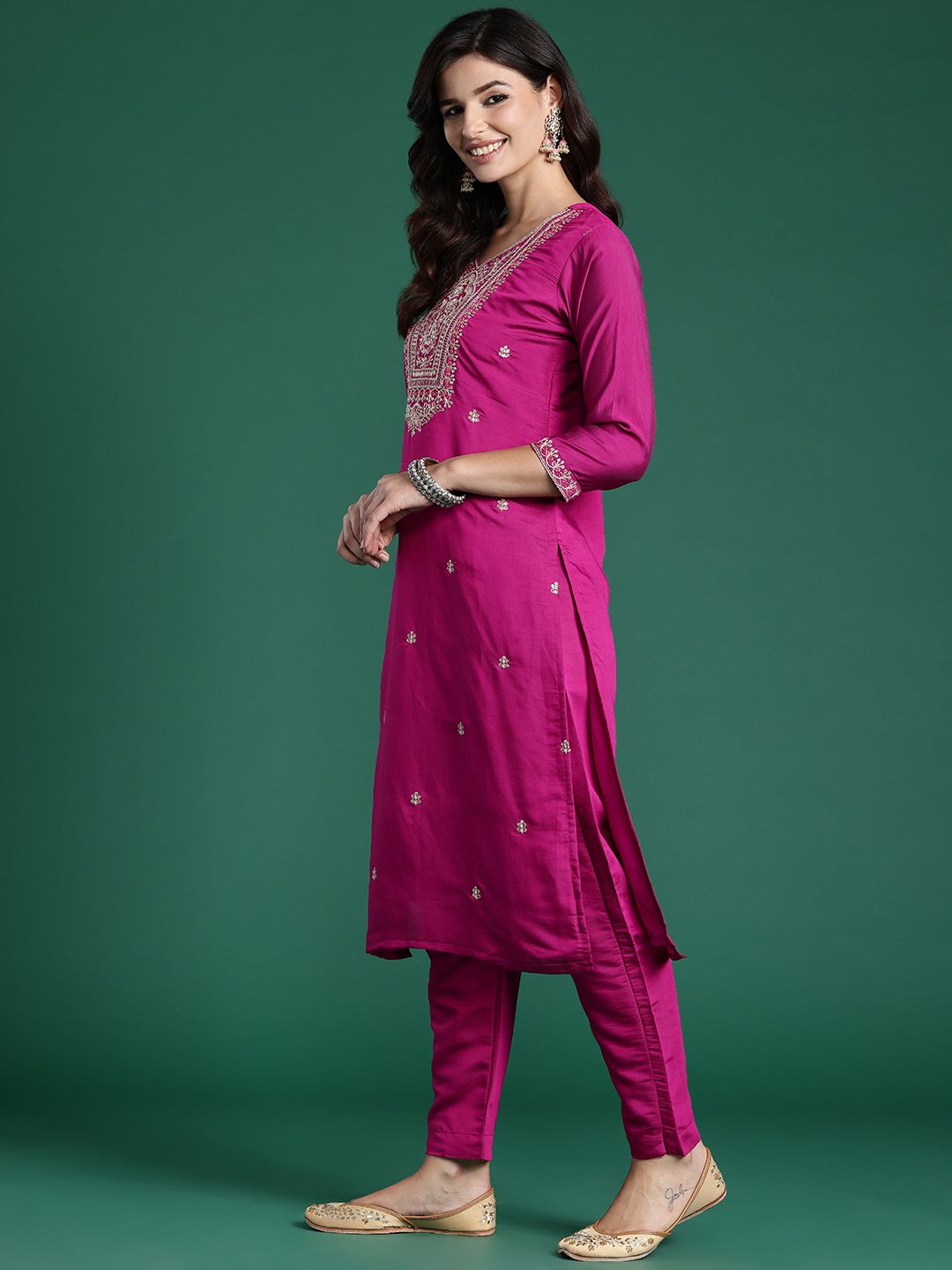 Dhiyona IE Women Ethnic Motifs Embroidered Regular Kurta with Trousers & With Dupatta