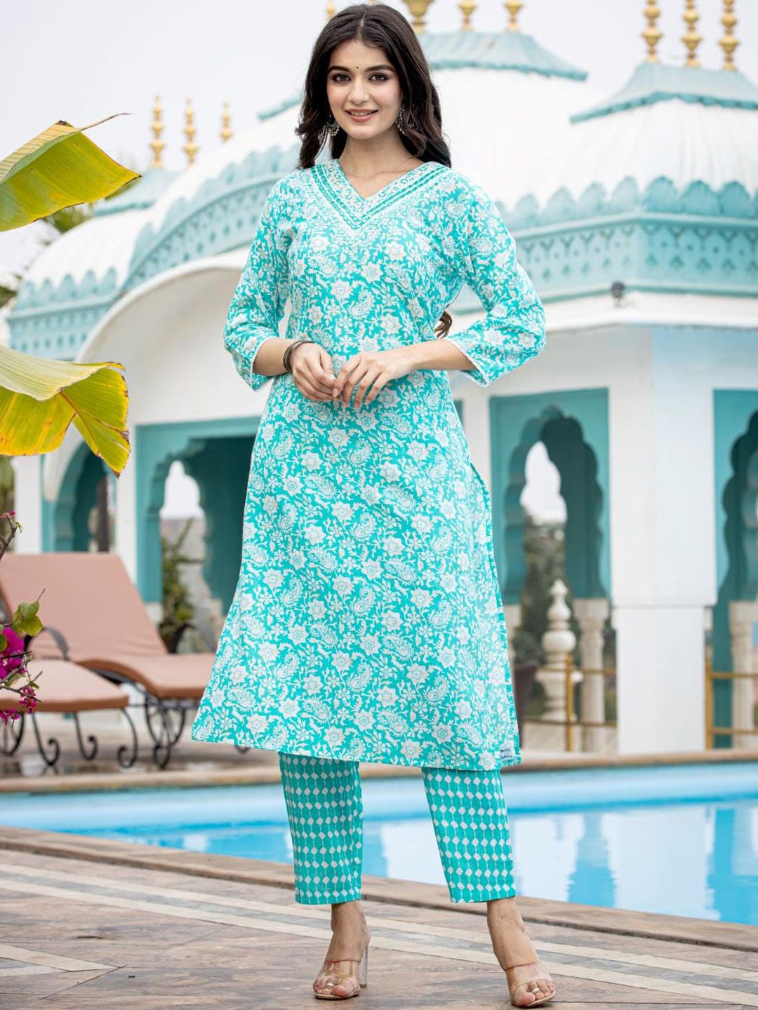 Dhiyona VA Women'sEthnic Motifs Printed Regular Mirror Work Kurta with Trouser & Dupatta