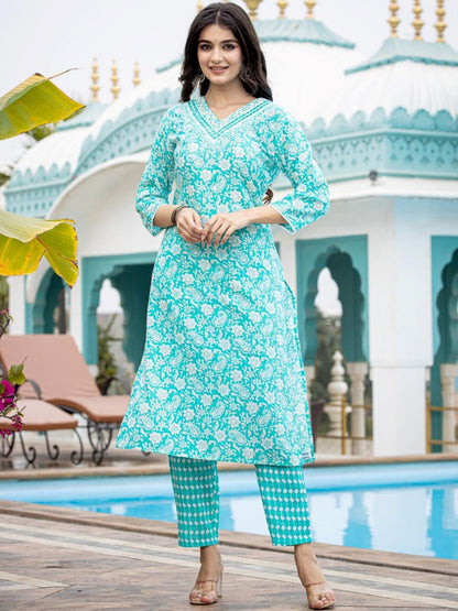 Dhiyona VA Women'sEthnic Motifs Printed Regular Mirror Work Kurta with Trouser & Dupatta