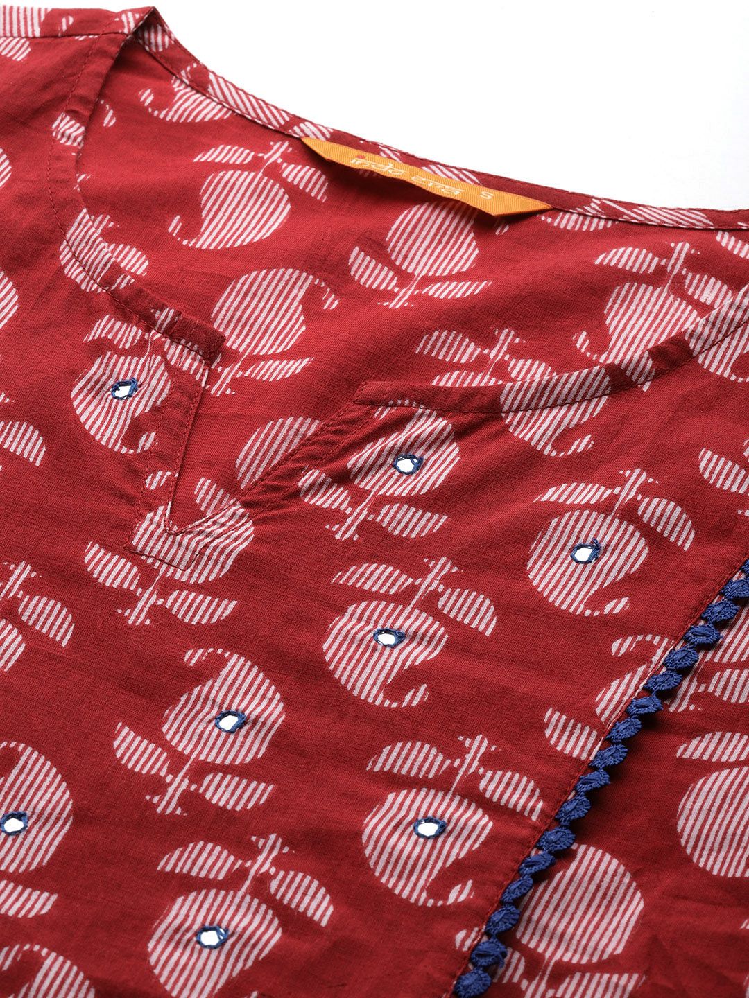Dhiyona IE Paisley Printed Mirror Work Pure Cotton Kurta with Trousers