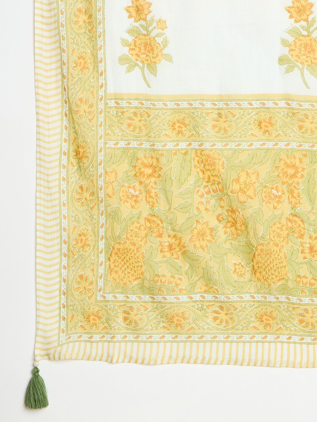 Floral Printed Pleated Beads and Stones Pure Cotton Kurta with Trousers & Dupatta