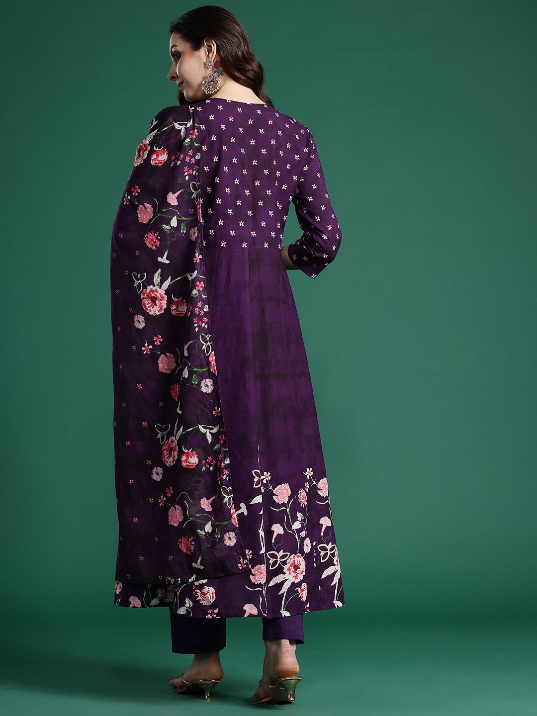 Floral Printed Pure Cotton Kurta with Trousers & Dupatta