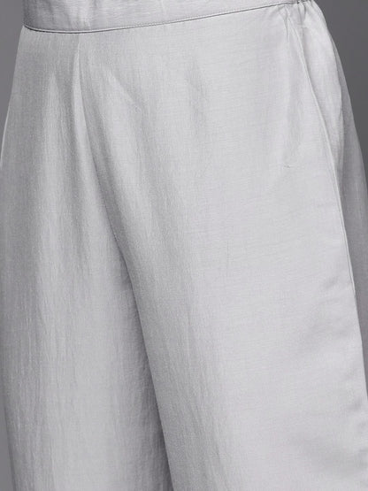 Dhiyona VA Women's Grey Floral Embroidered Thread Work Kurta with Trousers & With Dupatta