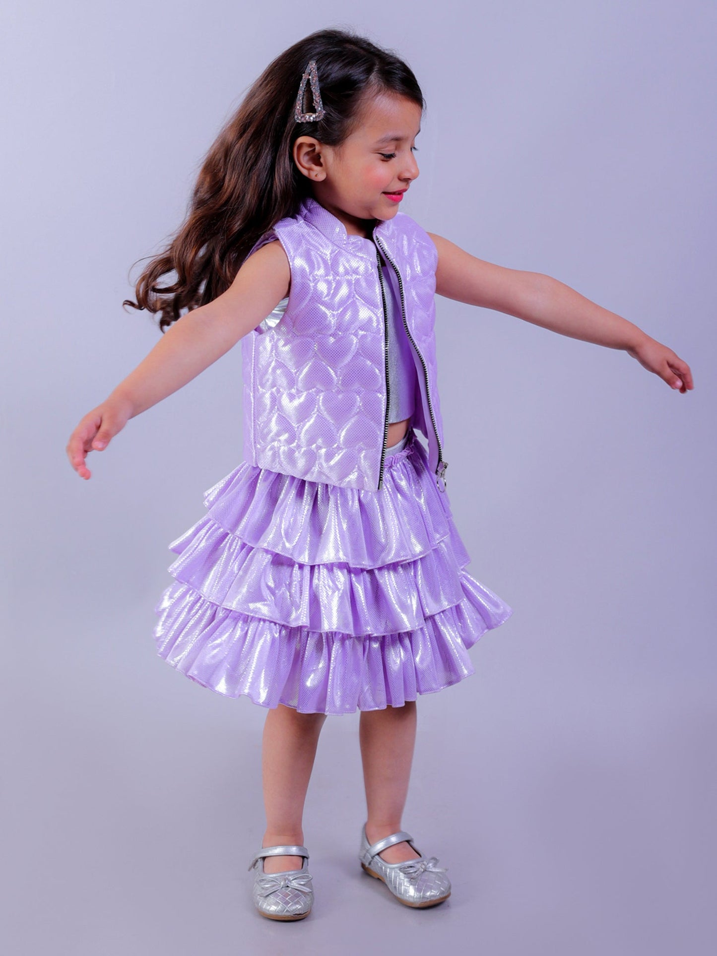 Glam Up Party Lavender Shimmer Jacket For Girls
