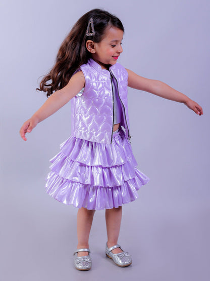 Glam Up Party Lavender Shimmer Jacket For Girls