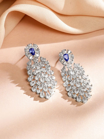 Dhiyona RJ Women's Rhodium-Plated Rich Purple Cubic Zirconia Floral & Leaf-Inspired Luxe Jewellery Set