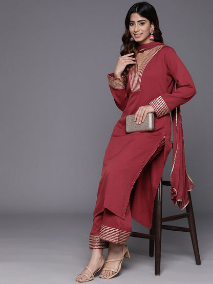 Dhiyona VA Women's Regular Gotta Patti Silk Crepe Kurta with Trousers & With Dupatta