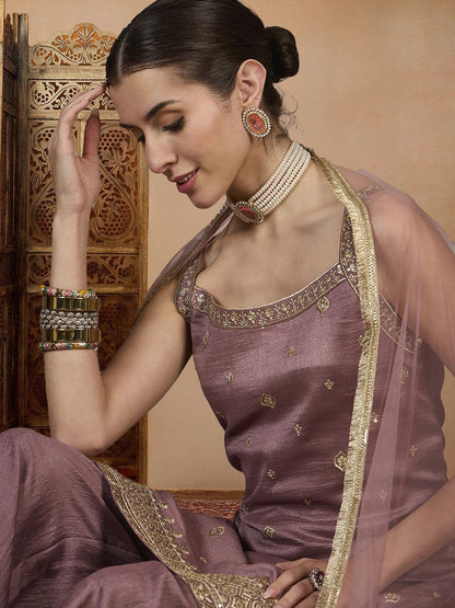 Dhiyona PD Women Embroidered Straight Kurta & Palazzos With Dupatta
